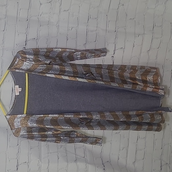 Lularoe elegant girls sz 12 striped gold silver cardigan K51 - Picture 1 of 5
